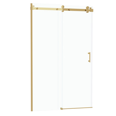 48 - 48.8" Installation Width Single Shower Door, 8mm Tempered Glass, Gold Frame, Reinforced Base, Waterproofing