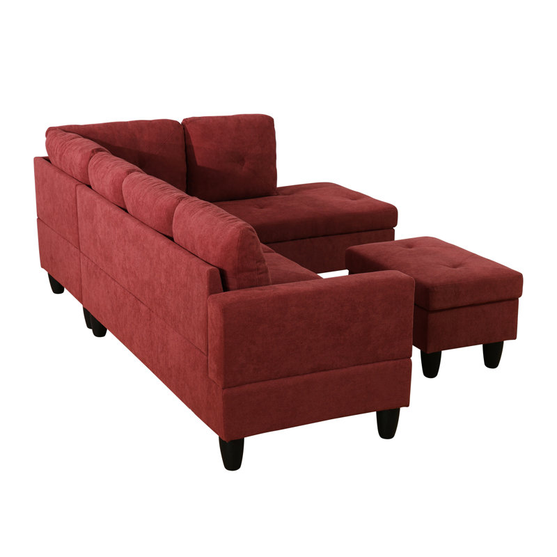 Canapé modulaire 3 pièces avec repose-pieds, Orienté à droite, Red Velvet
