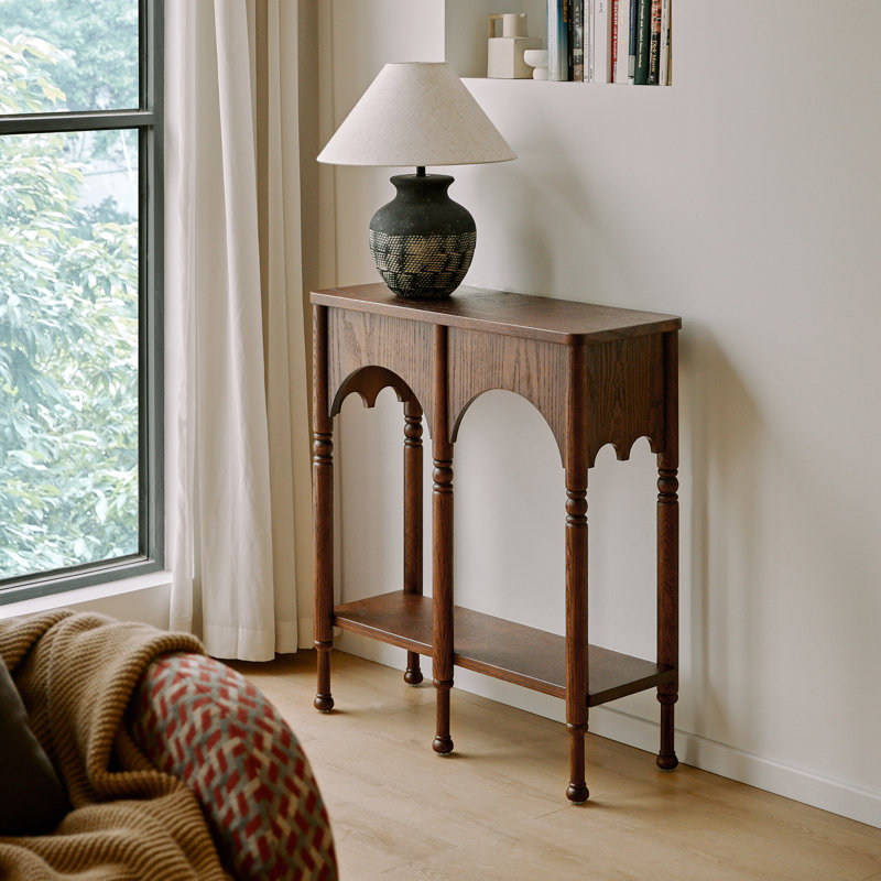 Console en bois massif avec rangement, H 35,4 po x l 31,5 po x P 12,6 po, Brun