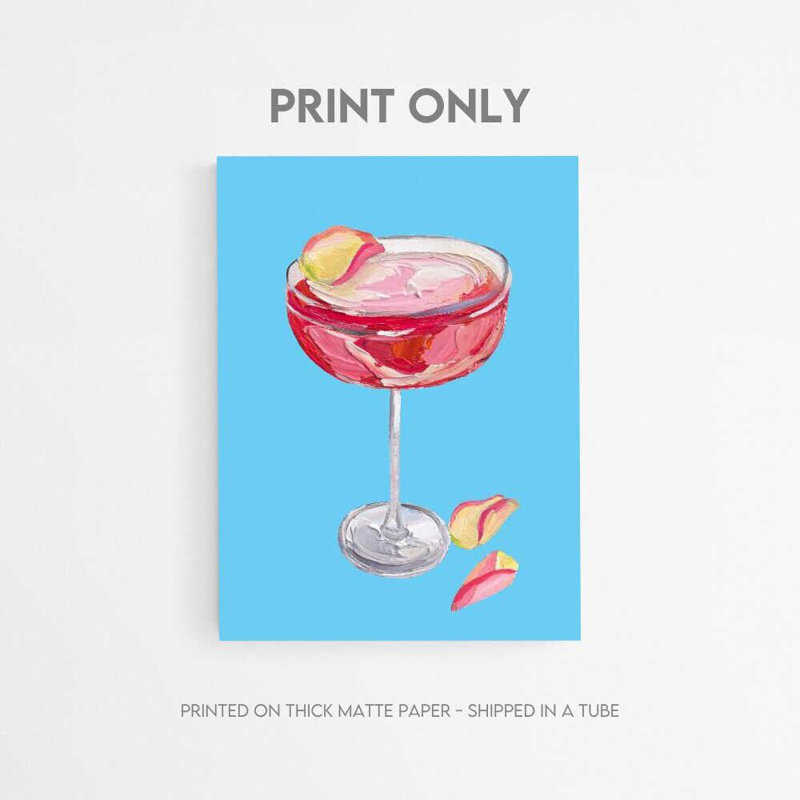 Cocktail Art Print - Modern Drink Illustration, affiche, H 48 po x l 36 po, Noir, Impression encadrée sans passe-partout