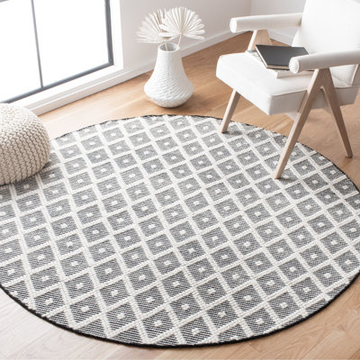 Ashdown Natura Hand Woven Wool Cotton Geometric Rug in Ivory/Black