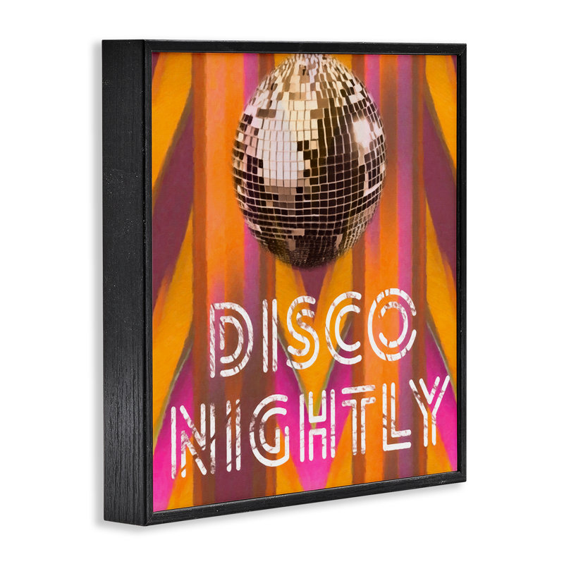 Disco Nightly Retro, art de la giclée encadrée par Graffi * Tee, H 17 po x l 17 po, Giclée encadrée noir minuit