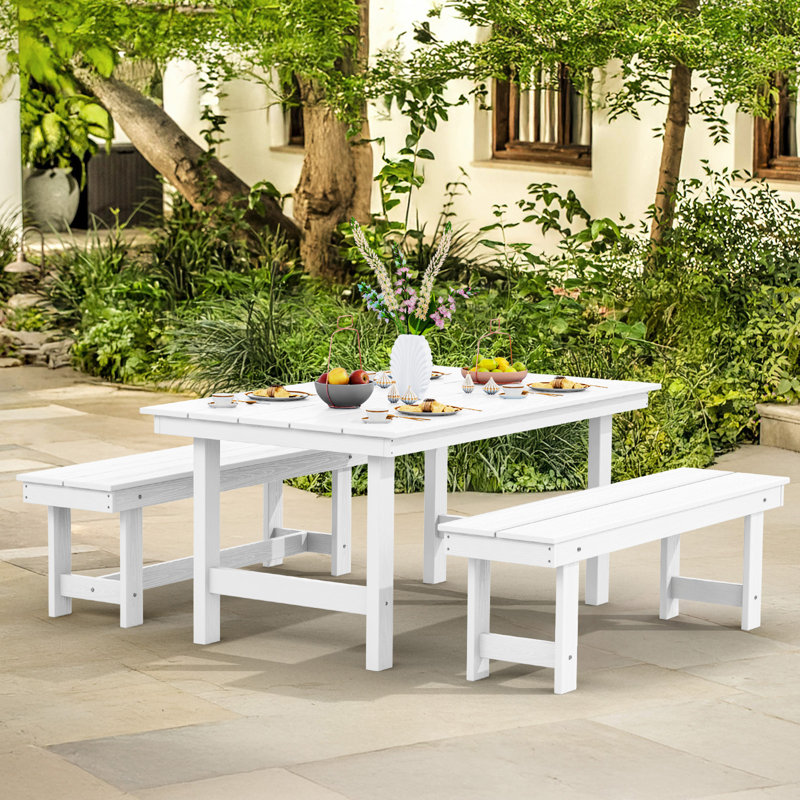 Ensemble de salle à manger haute densité en polyéthylène haute densité 6 pièces Barrera, Blanc