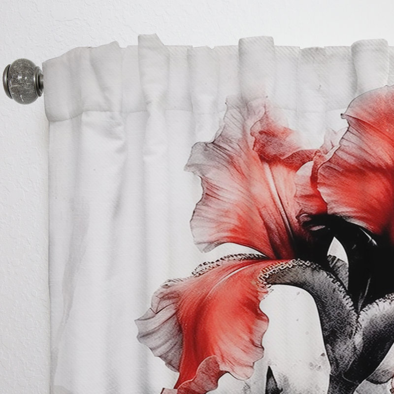 Acquah Red Black Iris Petal I - Floral Curtain - Velvet Room Darkening - 1 Panel, 52" W x 108" L