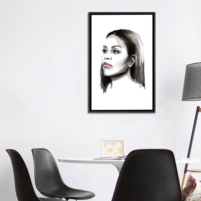 « Michelle Obama » par Hodaya Louis-impression, Pas de tapis, H 40 po x l 26 po x P 1,5 po, Toile avec cadre noir patiné
