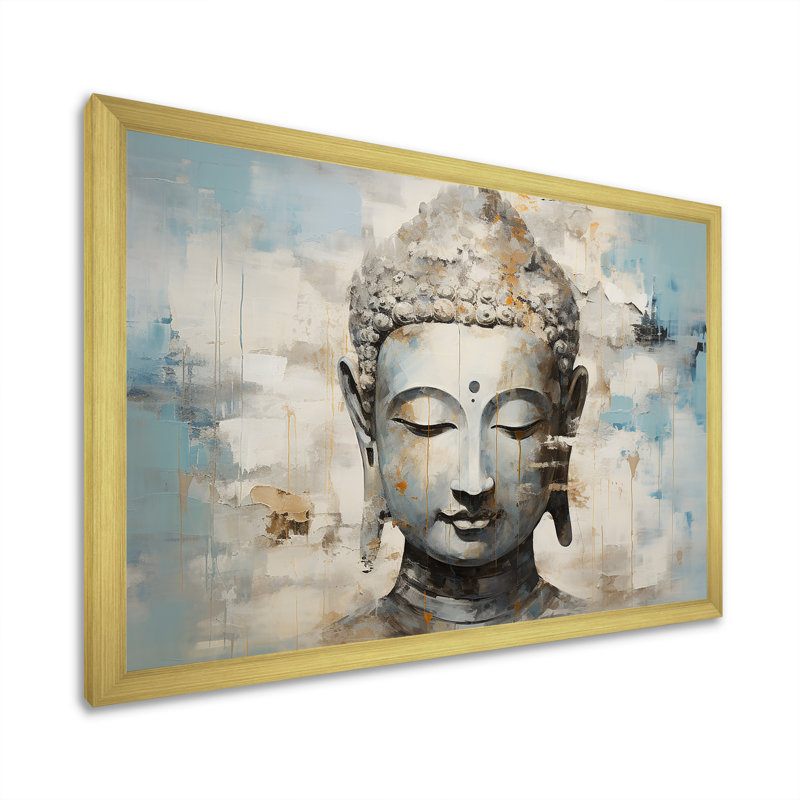 Simple Bouddhism Statue III - Bouddhisme, art mural, H 16 po x l 32 po x P 1 po, Cadre doré