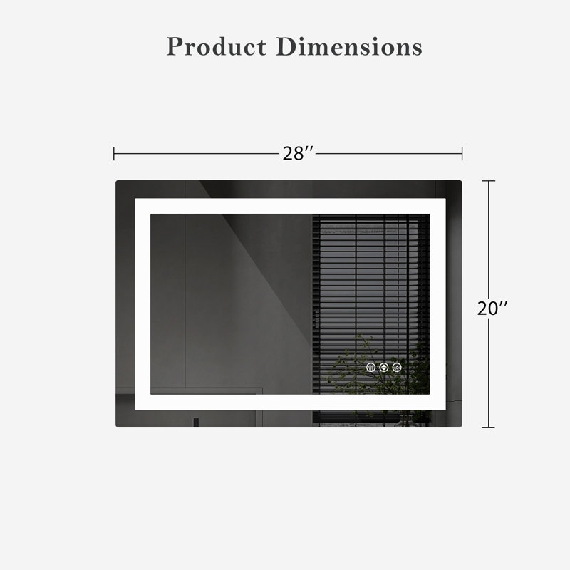 LED Bathroom Mirror with Frontlit and Backlit, Anti-fog Frameless Tempered Glass Dimmable Vanity Mirror, 20" x 28"
