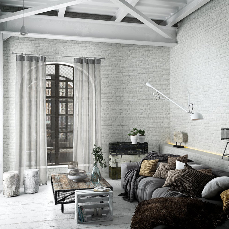The Loft Collection Brick Effect Wallpaper Roll, White