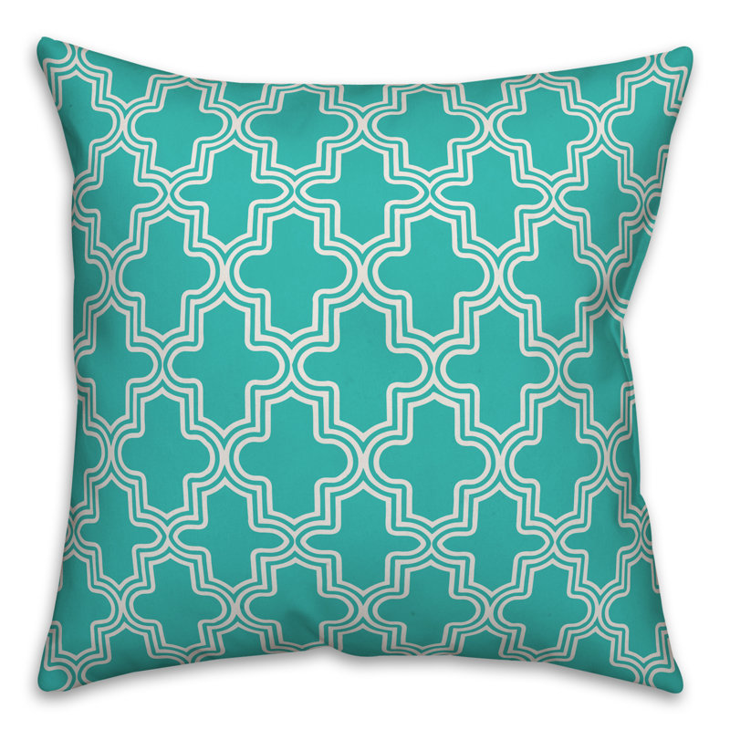  Coussin décoratif intérieur / extérieur Boho, Polyester / Bourre en polyester, 16 po x 1 po, Blanc cassé / sarcelle