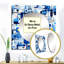 Bleu cobalt et grille blanche géométrique - grand miroir carré moderne pour décoration murale-100992275