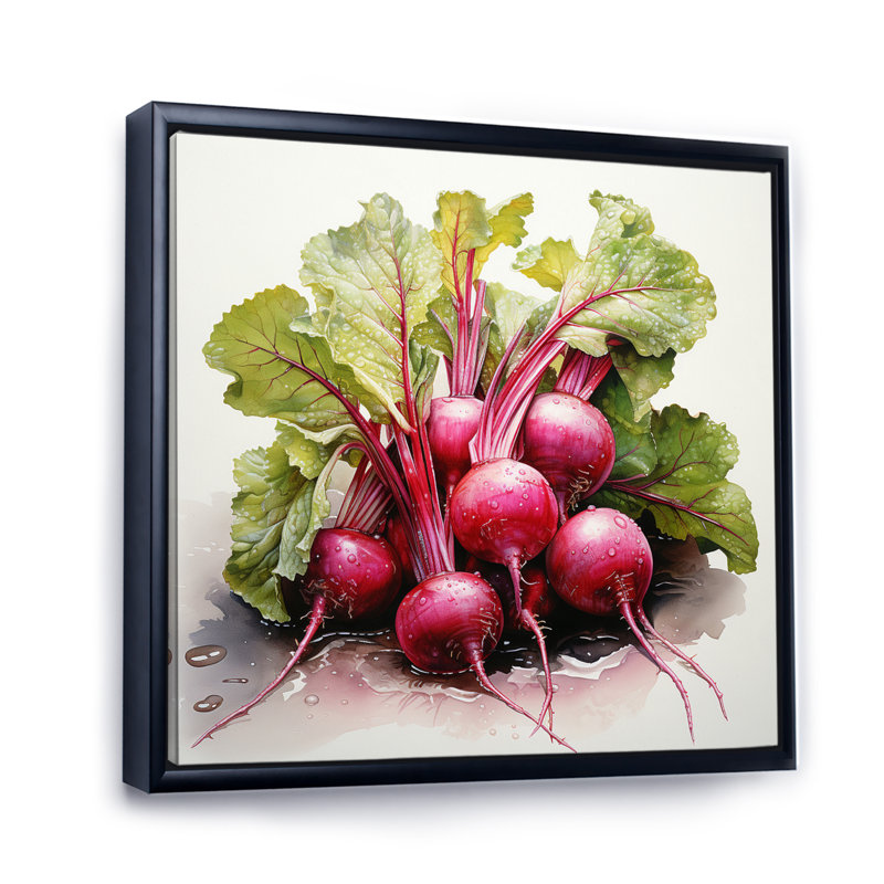 Légume pointillisme cramoisi Radicchio, Cadre flottant noir, H 36 po x l 36 po x P 1,5 po