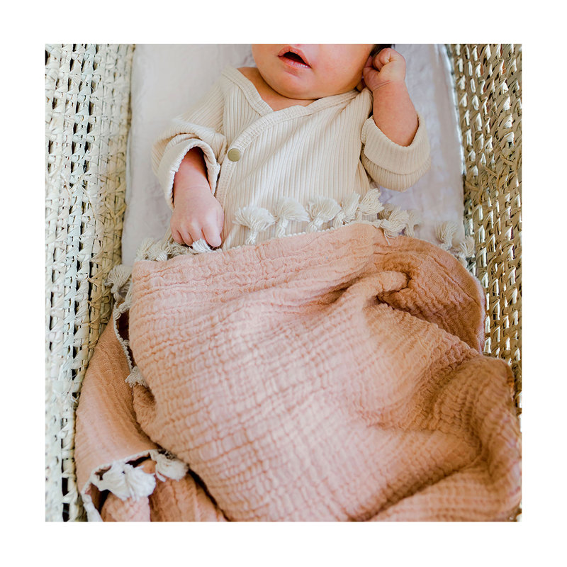 6-Layer 100% Cotton Muslin Baby Blanket, 30"x40", For Baby Nursery or Stroller by Crane Baby, Copper