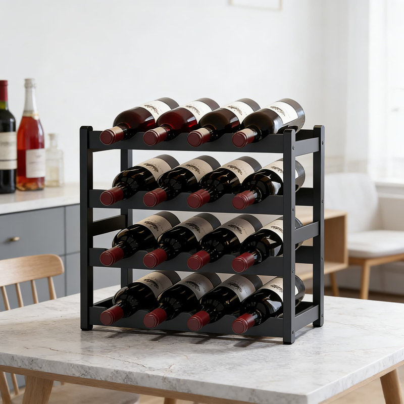 Étagère de rangement en bambou pour armoire à vin, porte-bouteilles de comptoir à 4 niveaux, capacité de 16 bouteilles robustes pour la cuisine, la salle à manger, le garde-manger ou le bar