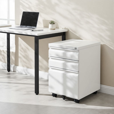 14.57" x 17.32" x 23.62" 3-Drawer Mobile File Cabinet with Lock, 5 Wheels, Metal Filing Cabinet for Letter/Legal/A4 Files