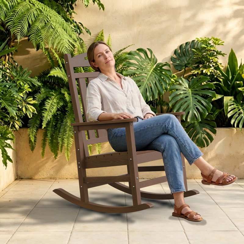 Chaise Adirondack berçante en PEHD pour l'extérieur, Brun