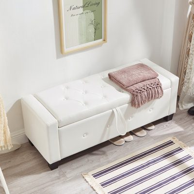 Banc avec repose-pieds 48 po avec rangement, banc pour chambre à coucher, salon, couloir, repose-pieds rembourré en similicuir capitonné