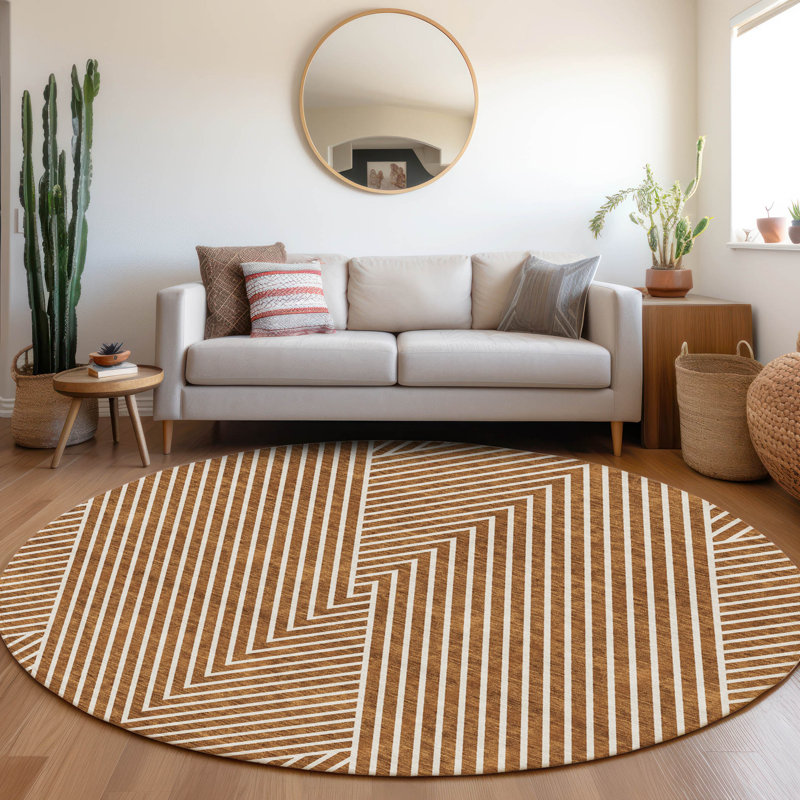 Premium Machine Washable Prisco Terracotta Rug, Round 8'