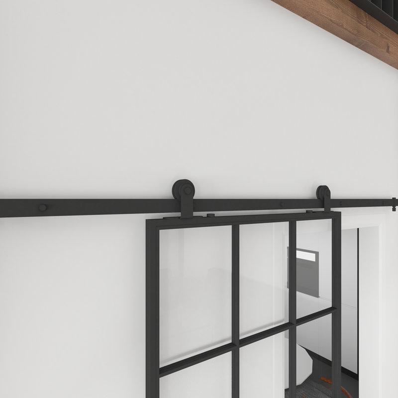 Queen's 37'' x 84'' Matte Black Clear Glass Sliding Barn Door