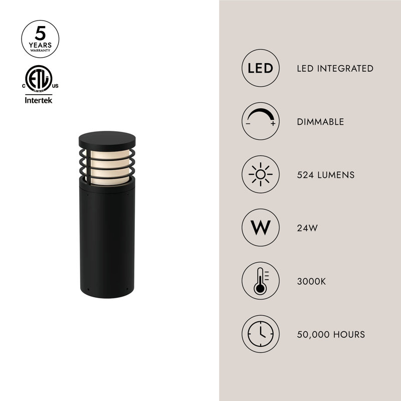 Blaine LED Bollard Light, 17.38" H x 6.38" W x 6.38" D