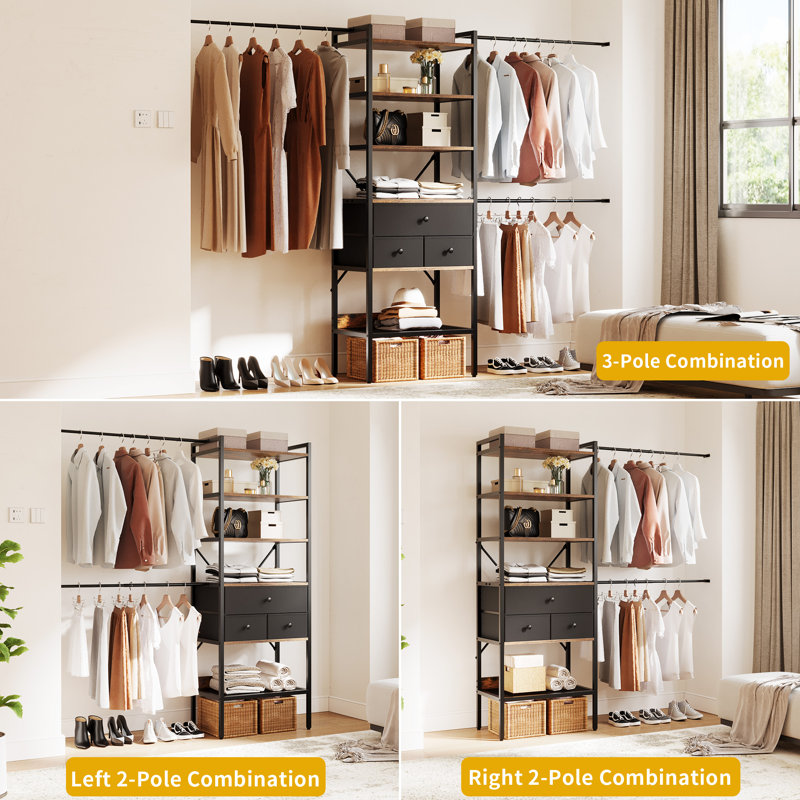 Sanak 70.8'' - 110'' Closet System, Black/Brown