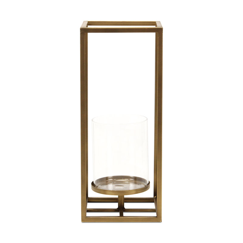Pembertale Tall Square Gold Metal Lantern, 15.75" H x 6.5" W x 6.5" D, Gold