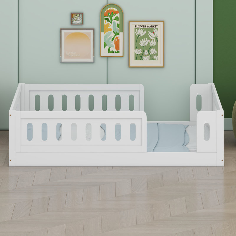 Base de lit plateforme avec barrière de sécurité, White