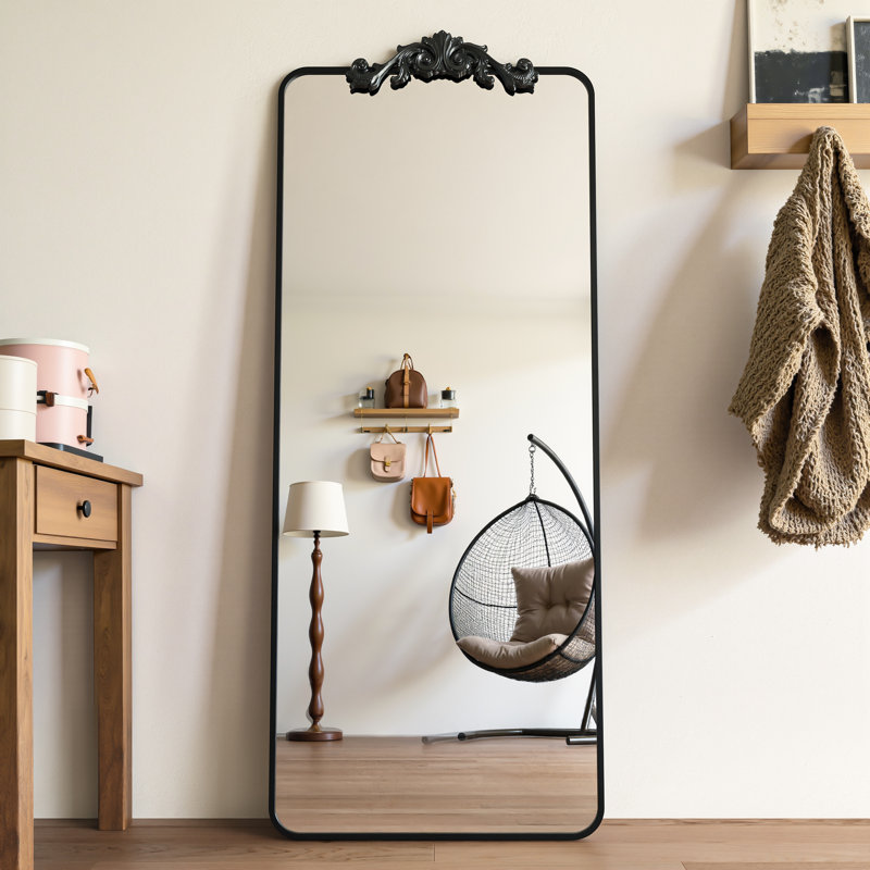 Retro engraved full-length mirror, 58"×18", Black