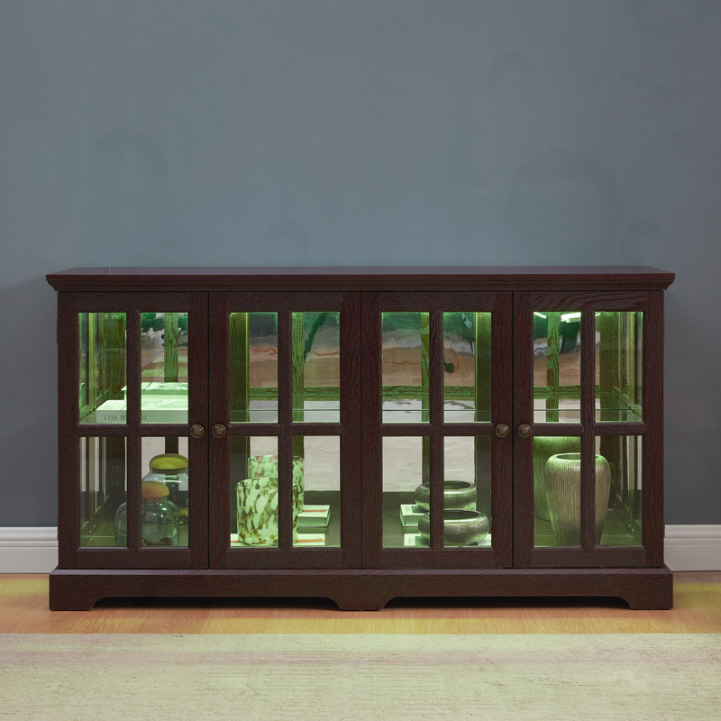 Vitrine 4 lumières DEL avec tablettes réglables, Cerisier