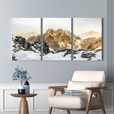 «Mountain Landscape Snowy Peaks», ensemble de 3 reproductions d'art sur toile tendues sur toile