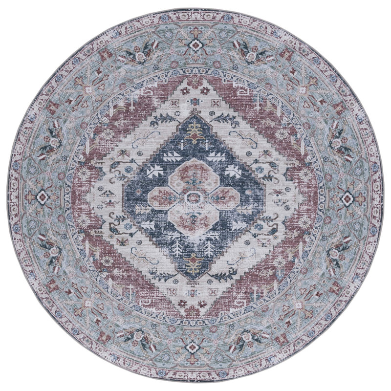 Ziebarth 172 M/W S/R Area Rug In Rust / Navy, Round 6'