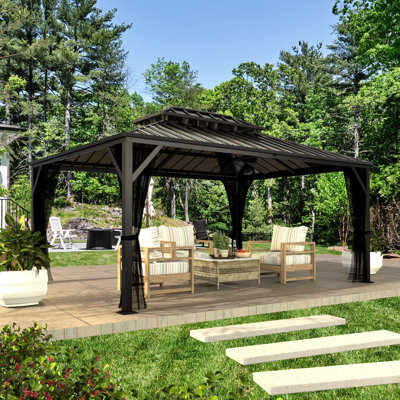 Pavillon de jardin en aluminium à toit double avec toit rigide