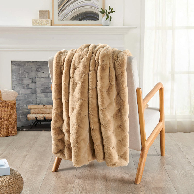 Jeté en fausse fourrure de lapin, Beige