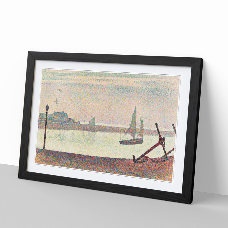 The Channel at Graveline Vol.2 by Georges Seurat - Picture Frame Painting, 27cm H x 36cm W x 2cm D, Black Framed