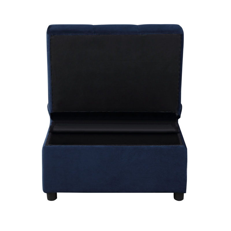 Modern Lift Top Storage Bench With Pull-Out Bed 1Pc Velvet Tufted Solid Wood Furniture, Bleu très foncé