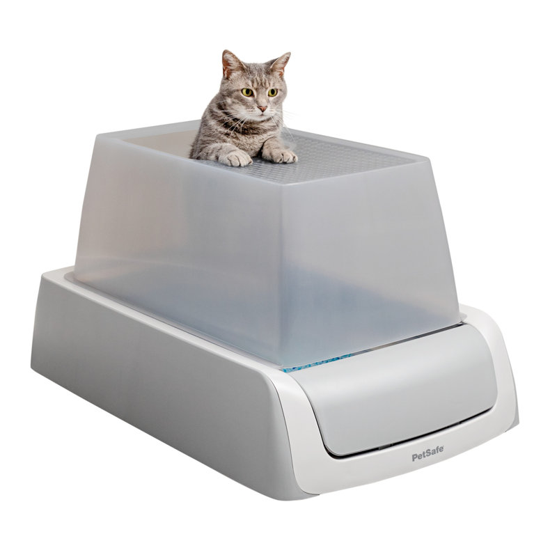 Gray Top-Entry Self-Cleaning Cat Litter Box with Crystal Trays
