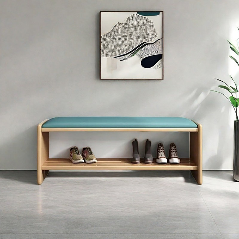 Banc de rangement pour tabouret 35,4 po, Bleu / bois naturel