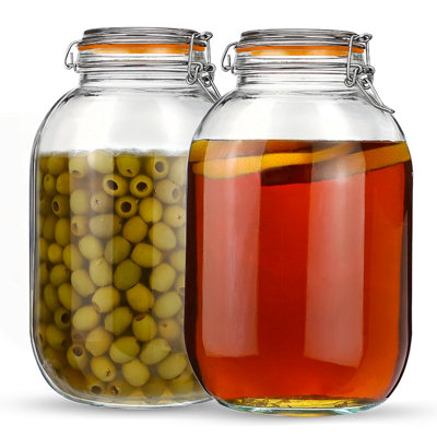2 Pack 1 Gallon Syntic Large Capacity Clamp Jar Glass, Hinge jar for Pantry Food Storage Containers 128 oz Clear