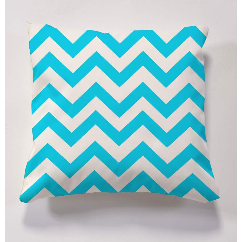 Askegard Indoor / Outdoor Chevron Square Throw Cushion, Aqua/White