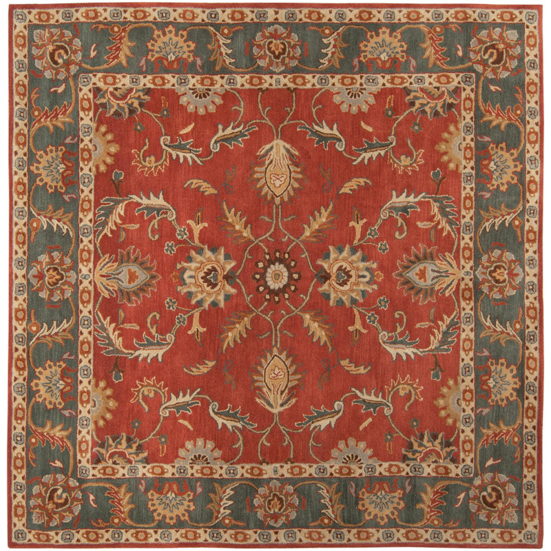 Buckhill Oriental Hand-Tufted Wool Area Rug in Brick Red/Navy/Mustard, Square 9'9"