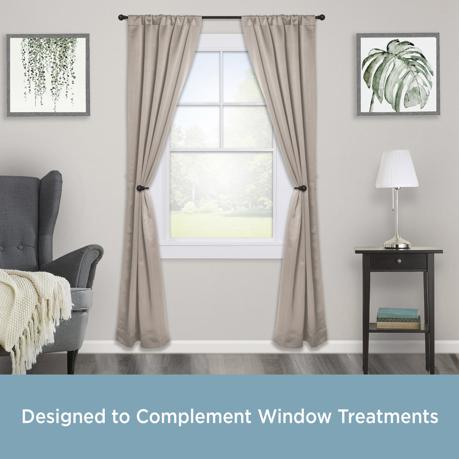 Lowri Ball End Curtain Rod & Holdback Set, 28-48" and 48-86" Adjustable Lengths, 5/8" Dia. Steel Tube, 28" - 48"