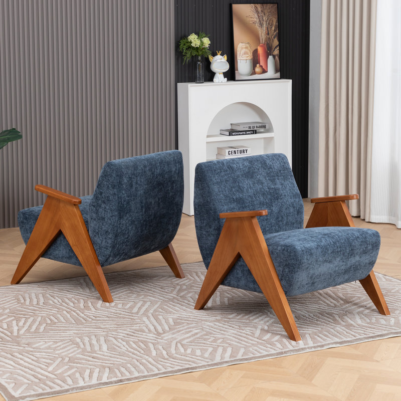 69.9Cm Wide Chenille Armchair, Blue Chenille
