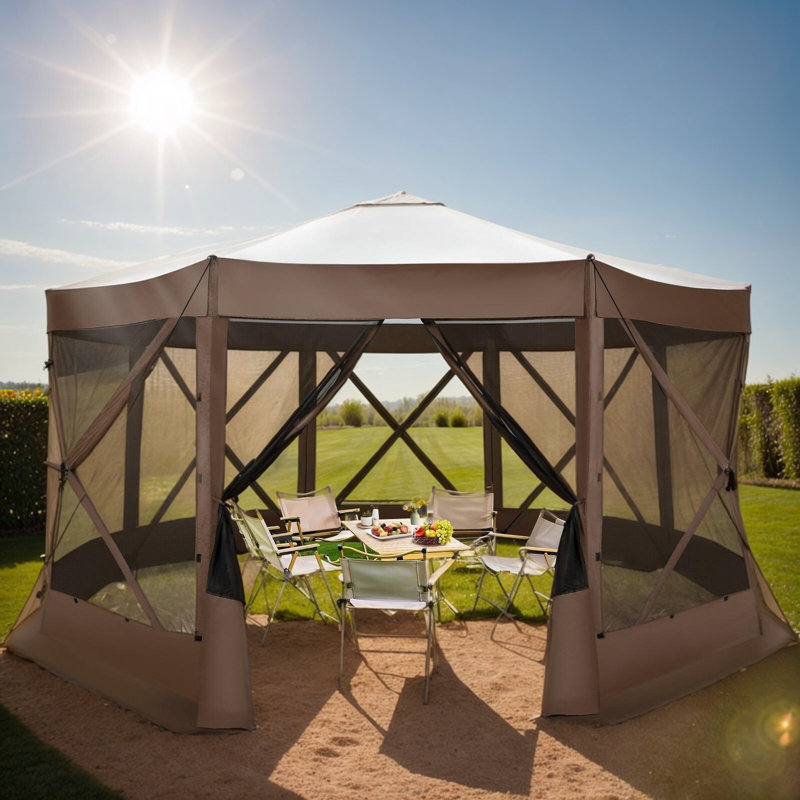 15x15 Screen Room with Mosquito Netting, Hub Tent Instant Screened Canopy, Brown