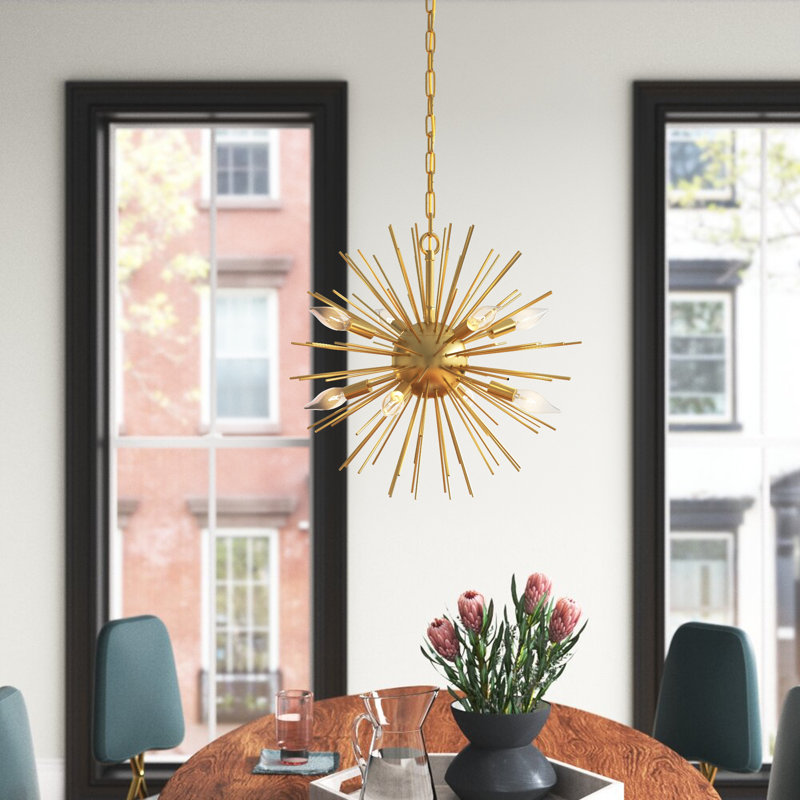 Sumler 8-Light Dimmable Sputnik Sphere Chandelier, 18" H x 20" W x 20" D, Brass