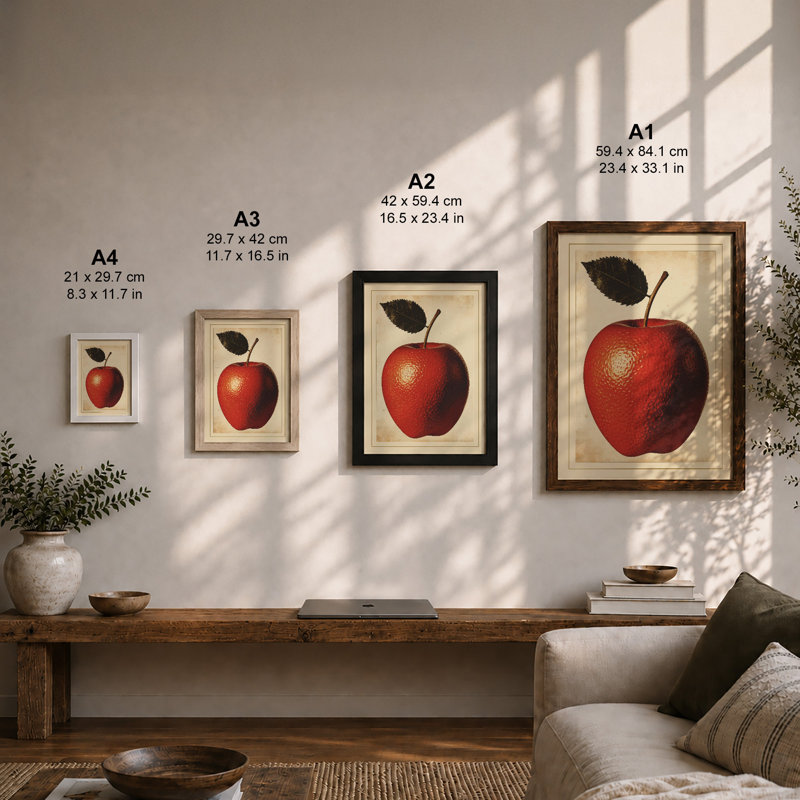 Apple Study Botanical - Framed Print, A4 - 29.7 x 21.0 cm, White
