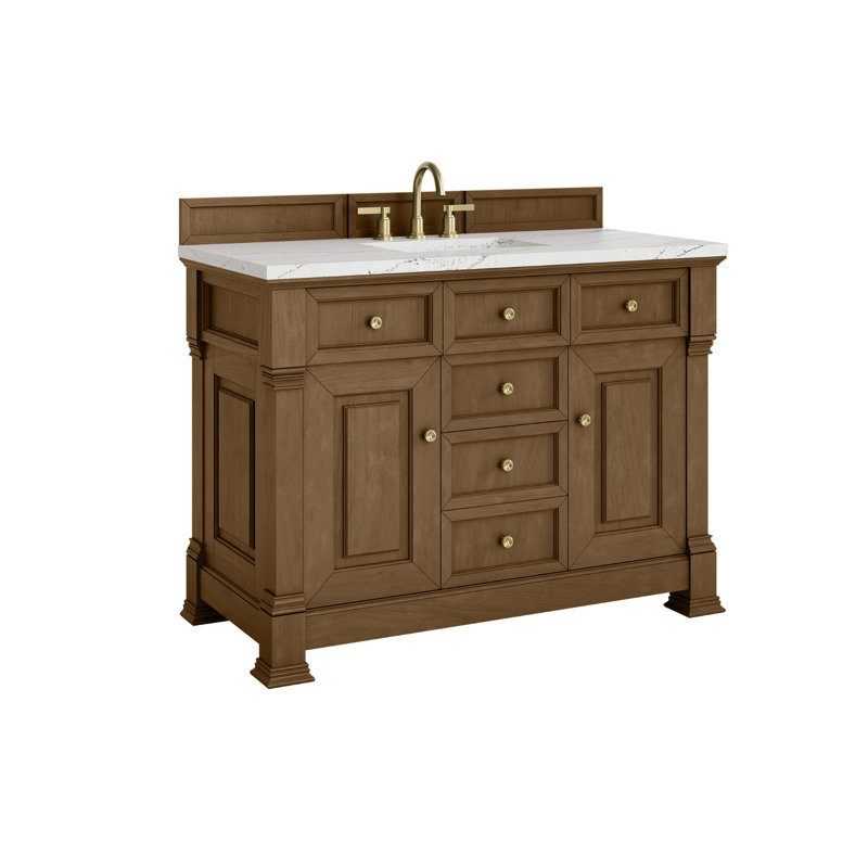 Meuble-lavabo simple 48 po avec plateau Brookfield, À entraxe, Chêne miel, Noctis éthéré