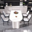 Ensemble de table de salle à manger de 63 po en bois aggloméré de style crème moderne et en polyuréthane 63 po. Assemblez l'ensemble de chaises de bureau et de pieds en métal noir, convenant à la maison et à la cuisine.-2065225358