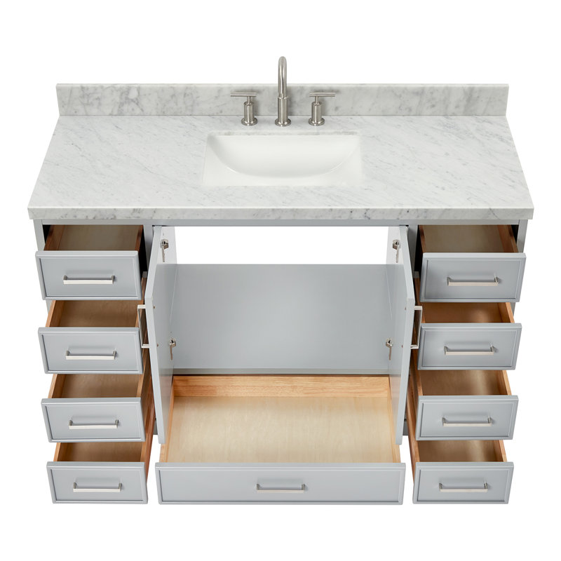 55'' Single Bathroom Vanity with Carrara Marble Top, Gray