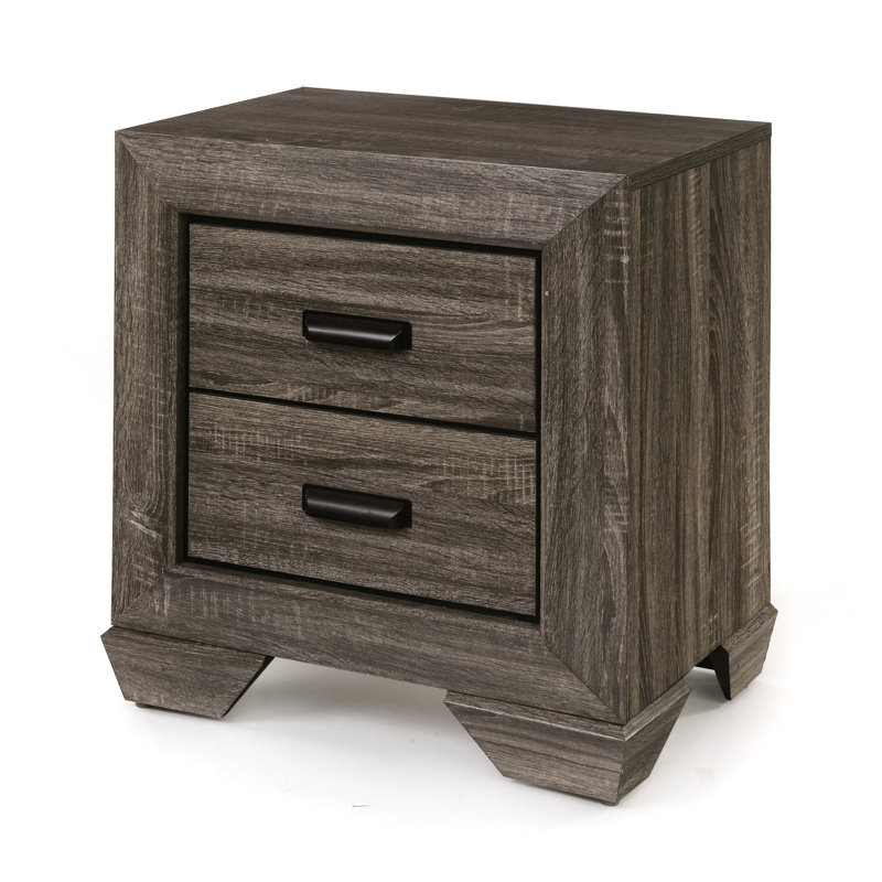 Weathered Gray Nightstand - 2 Roomy Drawer Spaces, Metal Glide Mechanism, Shaker-Style Legs, Structure, 3D Paper Veneer, Edge Detail, Gray, 24" W X 27" H 17" D With Grain Finish Ample Storage,