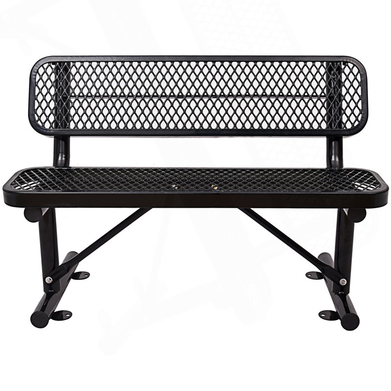 4 pi Banc d'extérieur en acier avec dossier, banc de chambre, H 32,56 po x l 48,03 po x P 23,26 po, Noir