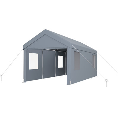 10' X 20' Carport With Construction & Pe Canopy, 2 Doors, 4 Vent Windows, Grey For Outdoor Use Canopy 10X20, Stable Frame